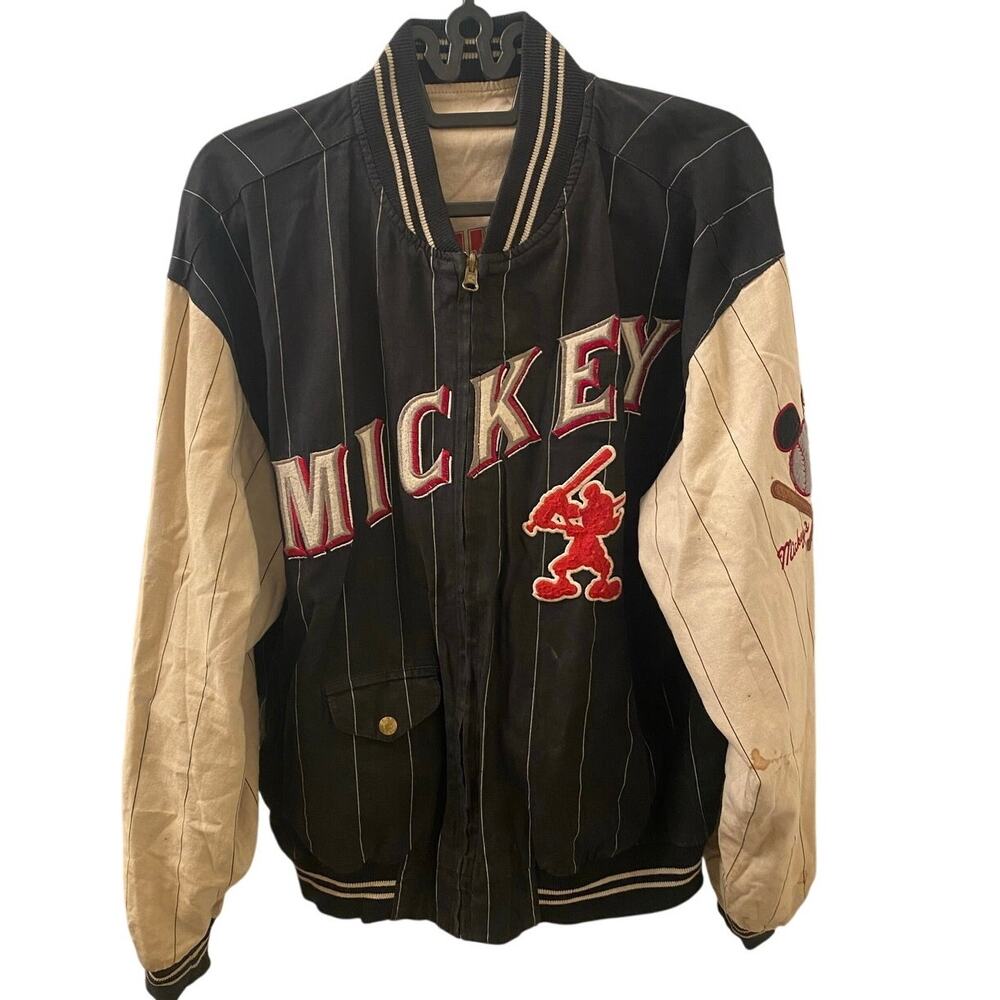 Rare Vintage Reversible Mickey Mouse Disney Baseball Bomber Varsity Jacket Sz M